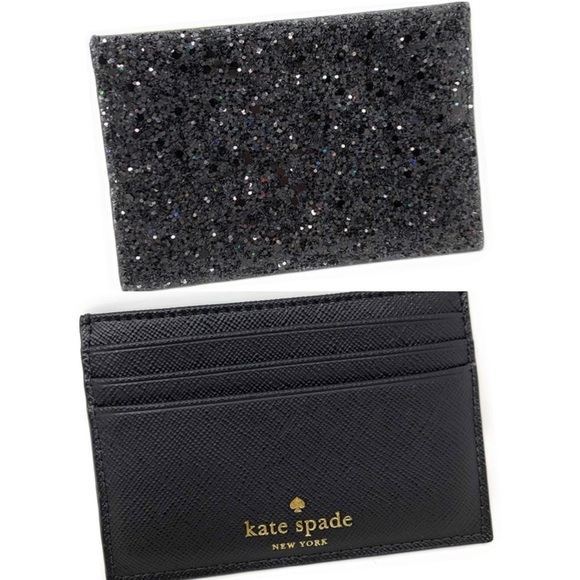 Kate Spade Greta Court Graham Black Glitter Card Holder Wallet - Picture 1 of 5